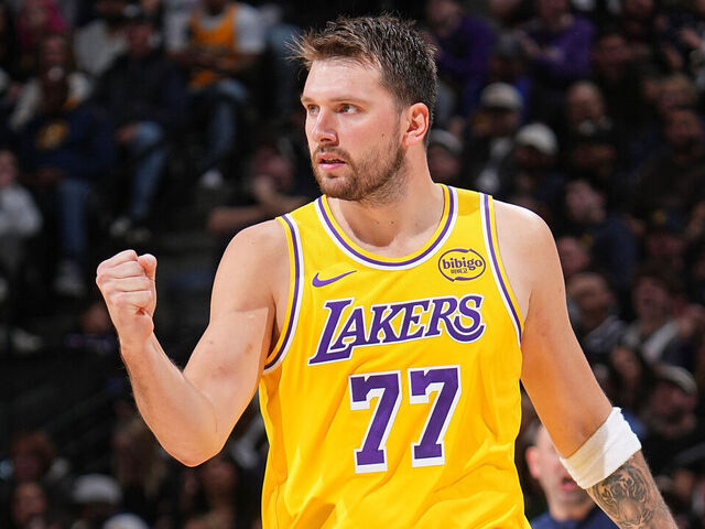 DENVER, CO - MARCH 5: Luka Doncic #77 of the Los Angeles Lakers reacts during the game against the Denver Nuggets on March 5, 2026 at Ball Arena in Denver, Colorado. NOTE TO USER: User expressly acknowledges and agrees that, by downloading and/or using this Photograph, user is consenting to the terms and conditions of the Getty Images License Agreement. Mandatory Copyright Notice: Copyright 2026 NBAE