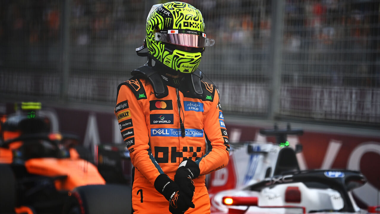 MELBOURNE, AUSTRALIA - MARCH 07: Sixth placed qualifier Lando Norris of Great Britain and McLaren in parc ferme during qualifying ahead of the F1 Grand Prix of Australia at Albert Park Grand Prix Circuit on March 07, 2026 in Melbourne, Australia.