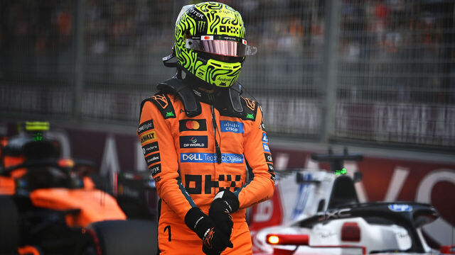 MELBOURNE, AUSTRALIA - MARCH 07: Sixth placed qualifier Lando Norris of Great Britain and McLaren in parc ferme during qualifying ahead of the F1 Grand Prix of Australia at Albert Park Grand Prix Circuit on March 07, 2026 in Melbourne, Australia.