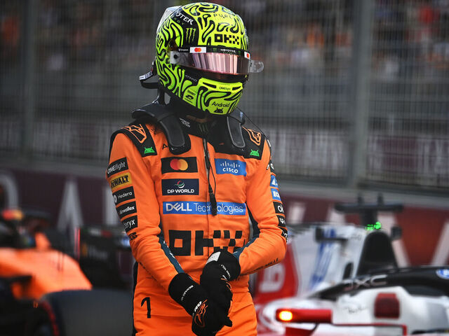 MELBOURNE, AUSTRALIA - MARCH 07: Sixth placed qualifier Lando Norris of Great Britain and McLaren in parc ferme during qualifying ahead of the F1 Grand Prix of Australia at Albert Park Grand Prix Circuit on March 07, 2026 in Melbourne, Australia.