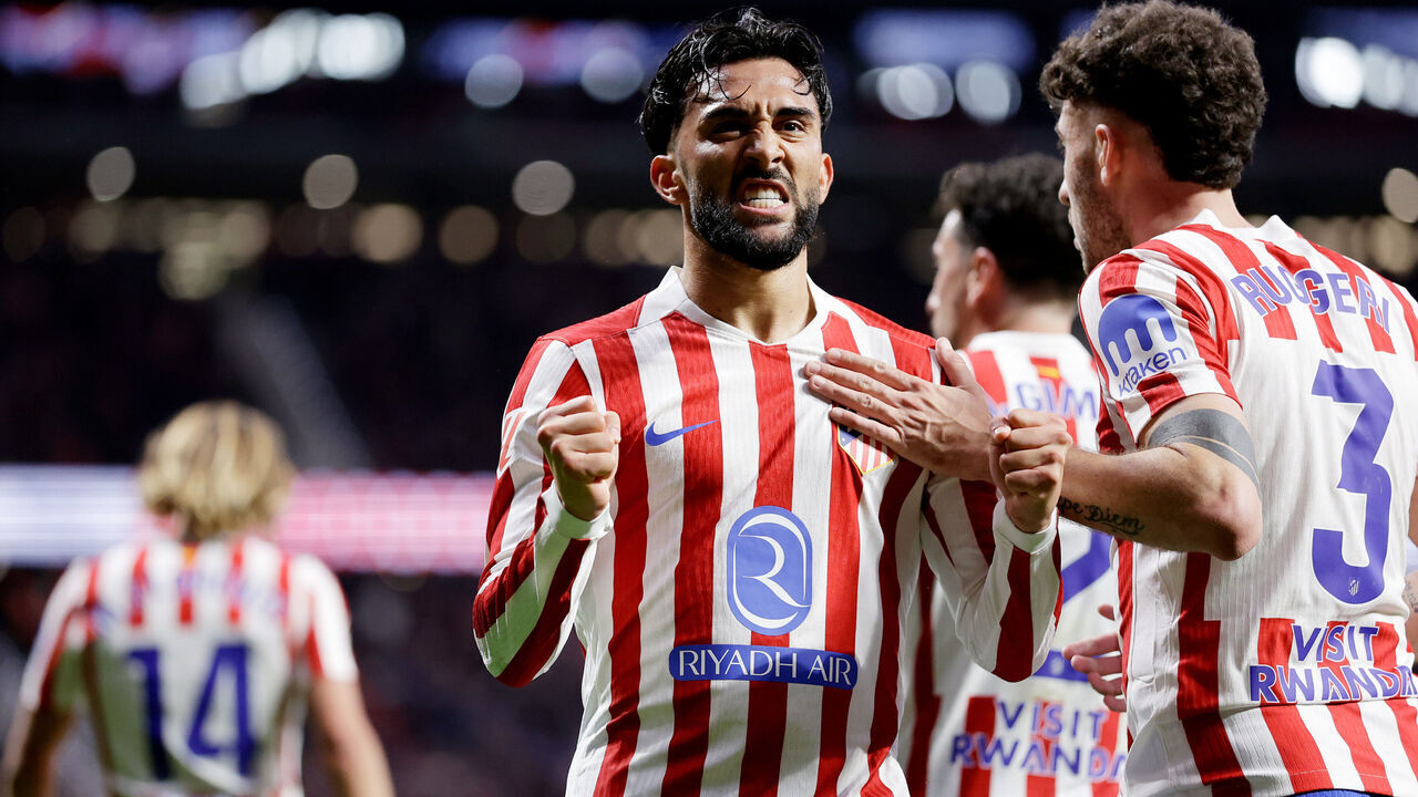 MADRID, SPAIN - MARCH 7: Nicolas Gonzalez of Atletico Madrid celebrates 2-1 with Matteo Ruggeri of Atletico Madrid during the LaLiga EA Sports match between Atletico Madrid v Real Sociedad at the Riyadh Air Metropolitano on March 7, 2026 in Madrid Spain