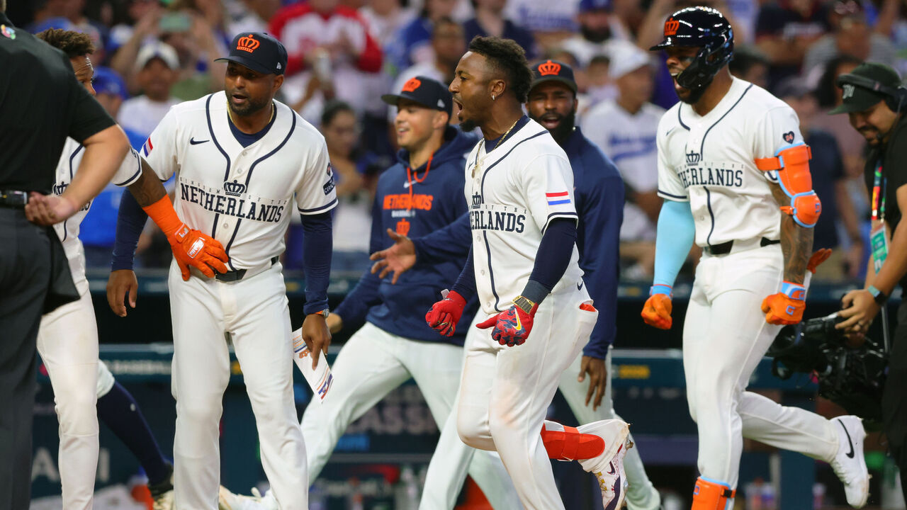 MIAMI, FL - MARCH 07: Ozzie Albies #1 of Team Netherlands rounds the bases after hitting a walk off three-run home run to beat Team Nicaragua in the 2026 World Baseball Classic Pool D game presented by Capital One at loanDepot park on Saturday, March 7, 2026 in Miami, Florida.