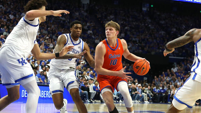 LEXINGTON, KY - MARCH 07: Forward Thomas Haugh (10) of the Florida Gators in a game between the Florida Gators and the Kentucky Wildcats on March 7, 2026, at Rupp Arena in Lexington, KY.