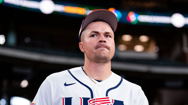 HOUSTON, TEXAS - MARCH 05: Tarik Skubal #27 of Team USA walks to the team photo during 2026 World Baseball Classic Pool B Workouts at Daikin Park on March 05, 2026 in Houston, Texas.