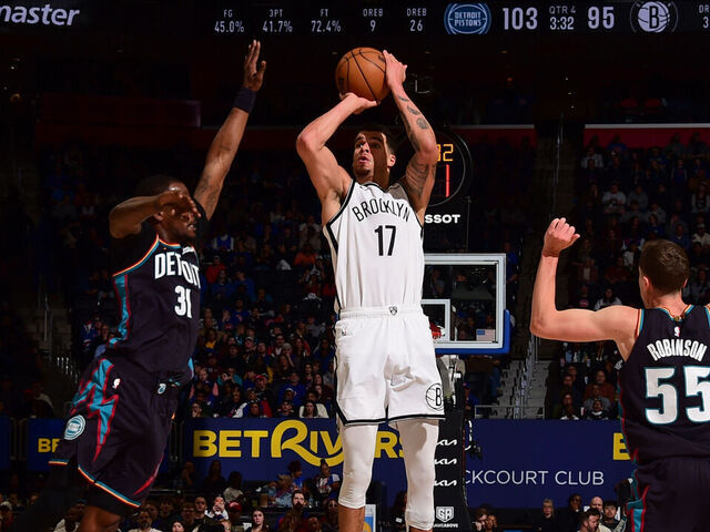 DETROIT, MI - MARCH 7: Michael Porter Jr. #17 of the Brooklyn Nets shoots the ball during the game against the Detroit Pistons on March 7, 2026 at Little Caesars Arena in Detroit, Michigan. NOTE TO USER: User expressly acknowledges and agrees that, by downloading and/or using this photograph, User is consenting to the terms and conditions of the Getty Images License Agreement. Mandatory Copyright Notice: Copyright 2026 NBAE