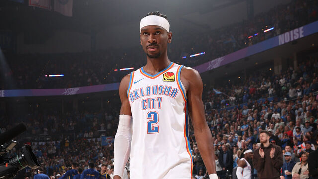 OKLAHOMA CITY, OK - MARCH 7: Shai Gilgeous-Alexander #2 of the Oklahoma City Thunder looks on during the game against the Golden State Warriors on March 7, 2026 at Paycom Center in Oklahoma City, Oklahoma. Mandatory Copyright Notice: Copyright 2026 NBAE