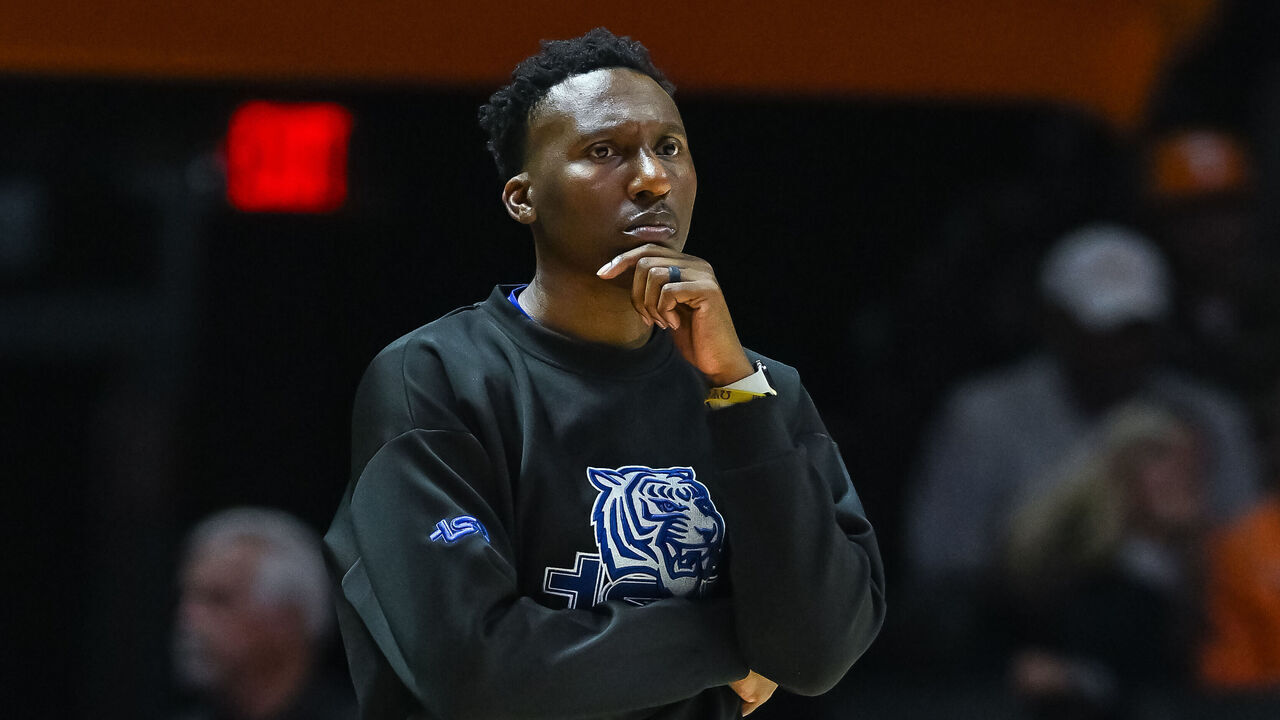KNOXVILLE, TN - NOVEMBER 20: Tennessee State Tigers head coach Nolan Smith looks on during the men's college basketball game between the Tennessee Volunteers and the Tennessee State Tigers on November 20, 2025, at Food City Center in Knoxville, TN.