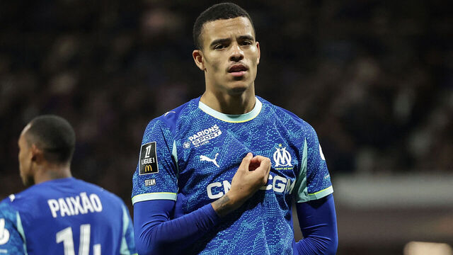 Marseille's English forward #10 Mason Greenwood gestures after scoring his team first goal during the French L1 football match between Toulouse FC and Olympique de Marseille (OM) at the TFC Stadium in Toulouse, southwestern France, on March 7, 2026.