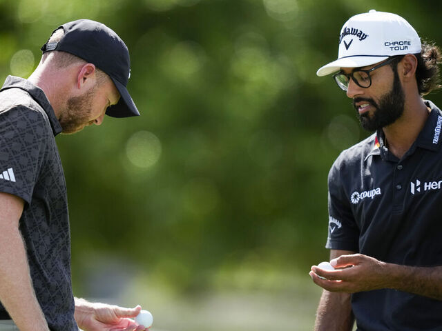 ORLANDO, FLORIDA - MARCH 07: Daniel Berger and Akshay Bhatia on the first hole during the third round of Arnold Palmer Invitational presented by Mastercard at Arnold Palmer's Bay Hill Club & Lodge on March 7, 2026 in Orlando, Florida.