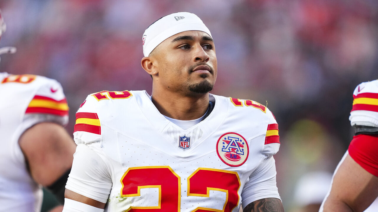 DENVER, CO - NOVEMBER 16: Trent McDuffie #22 of the Kansas City Chiefs exits the field at halftime during an NFL football game against the Denver Broncos at Empower Field at Mile High on November 16, 2025 in Denver, Colorado.