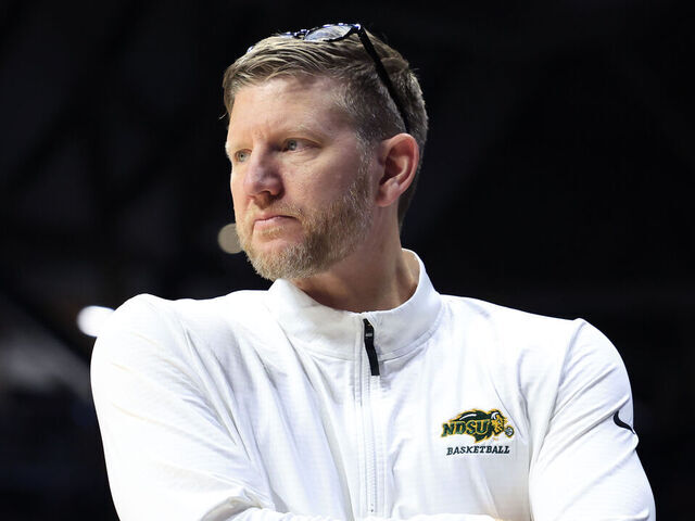 INDIANAPOLIS, INDIANA - DECEMBER 10: Head coach David Richman of the North Dakota State Bison looks on during the first half against the Butler Bulldogs at Hinkle Fieldhouse on December 10, 2024 in Indianapolis, Indiana.