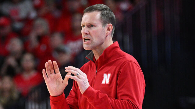 LINCOLN, NEBRASKA - FEBRUARY 21: Head coach Fred Hoiberg of the Nebraska Cornhuskers calls out instructions against the Penn State Nittany Lions during the first half at Pinnacle Bank Arena on February 21, 2026 in Lincoln, Nebraska.