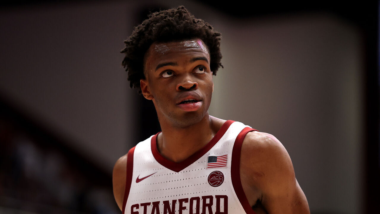 PALO ALTO, CALIFORNIA - JANUARY 17: Ebuka Okorie #1 of the Stanford Cardinal stands on the court during their game against the Duke Blue Devils at Stanford Maples Pavilion on January 17, 2026 in Palo Alto, California.