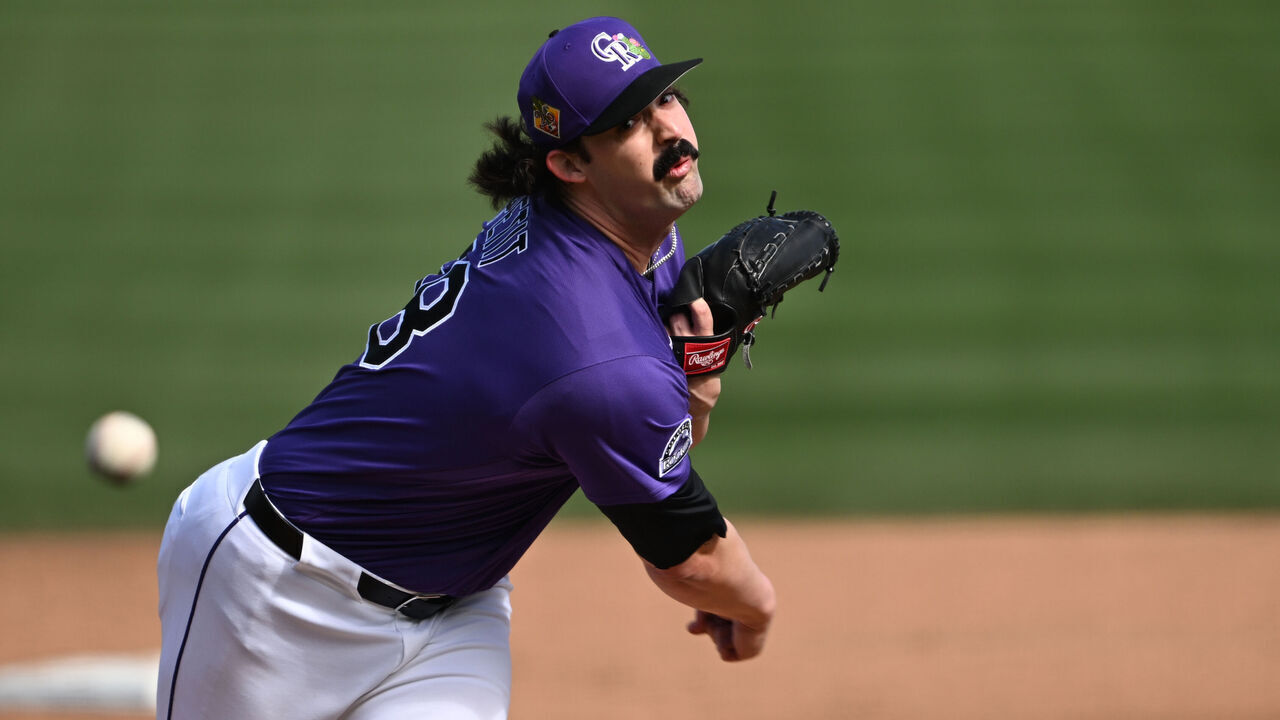 SCOTTSDALE, AZ - FEBRUARY 20: Colorado Rockies pitcher, RJ Petit throws a pitch during the first 2026 spring training game at Salt River Field at Talking Stick in Scottsdale, Arizona on February 20, 2026. The Arizona Diamondbacks went onto beat the Colorado Rockies 3-2.