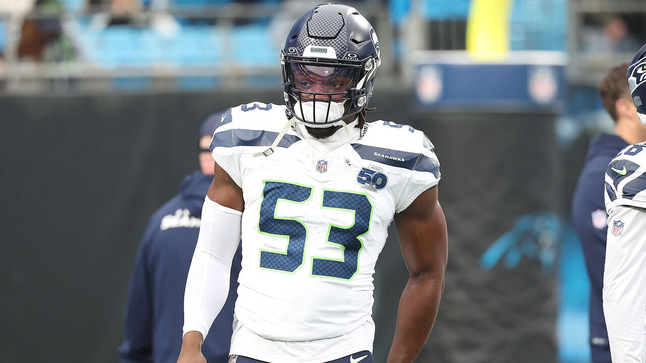 CHARLOTTE, NC - DECEMBER 28: Seattle Seahawks linebacker Boye Mafe (53) during an NFL football game between the Seattle Seahawks and the Carolina Panthers on December 28, 2025 at Bank of America stadium in Charlotte, N.C.