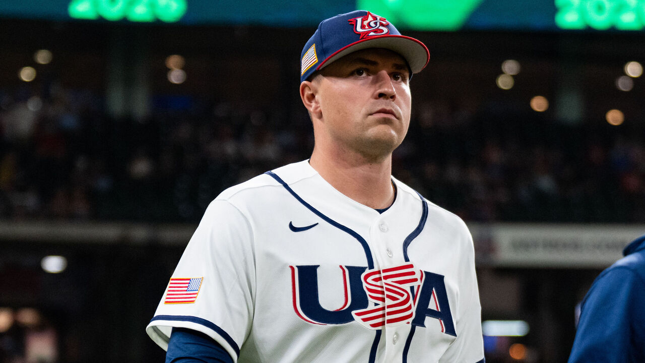 HOUSTON, TEXAS - MARCH 7: Tarik Skubal #27 of the United States (L) and Pitching Coach Andy Pettitte walk to the bullpen before a World Baseball Classic Pool B game between Great Britain and the United States at Daikin Park on March 7, 2026 in Houston, Texas.