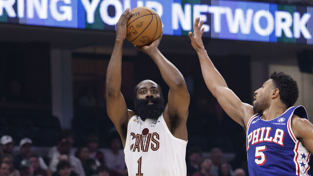 CLEVELAND, OH - MARCH 9: James Harden #1 of the Cleveland Cavaliers shoots the ball during the game against the Philadelphia 76ers on March 9, 2026 at Rocket Mortgage FieldHouse in Cleveland, Ohio. NOTE TO USER: User expressly acknowledges and agrees that, by downloading and/or using this Photograph, user is consenting to the terms and conditions of the Getty Images License Agreement. Mandatory Copyright Notice: Copyright 2026 NBAE