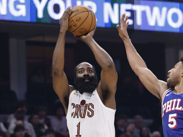 CLEVELAND, OH - MARCH 9: James Harden #1 of the Cleveland Cavaliers shoots the ball during the game against the Philadelphia 76ers on March 9, 2026 at Rocket Mortgage FieldHouse in Cleveland, Ohio. NOTE TO USER: User expressly acknowledges and agrees that, by downloading and/or using this Photograph, user is consenting to the terms and conditions of the Getty Images License Agreement. Mandatory Copyright Notice: Copyright 2026 NBAE