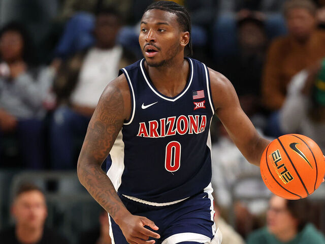WACO, TEXAS - FEBRUARY 24: Jaden Bradley #0 of the Arizona Wildcats controls the ball during the second half against the Baylor Bears at Foster Pavilion on February 24, 2026 in Waco, Texas.