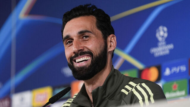 VALDEBEBAS, SPAIN - MARCH 10: Alvaro Arbeloa attends his press conference during the training day of Real Madrid ahead the UEFA Champions League 2025/26, Round of 16 first leg, football match against Manchester City at Ciudad Deportiva Real Madrid on March 10, 2026, in Valdebebas, Madrid, Spain.