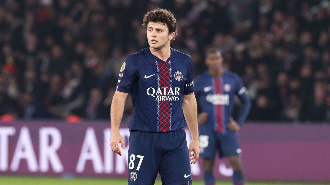 PARIS, FRANCE - FEBRUARY 8: Joao Neves #87 of Paris Saint-Germain looks on during the Ligue 1 McDonald's match between Paris Saint-Germain and Olympique de Marseille at Parc des Princes on February 8, 2026 in Paris, France.