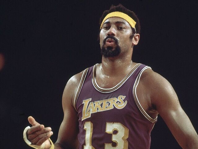Basketball: NBA Playoffs: Los Angeles Lakers Wilt Chamberlain (13) in action vs Milwaukee Bucks. Game 4. Milwaukee, WI 4/16/1972 CREDIT: Walter Iooss Jr.