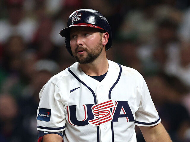 HOUSTON, TEXAS - MARCH 09: Cal Raleigh #29 of the United States looks on during the 2026 World Baseball Classic game between Mexico and the United States at Daikin Park on March 09, 2026 in Houston, Texas.