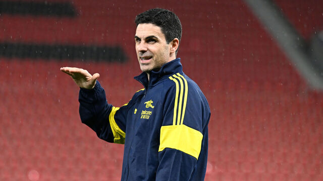 LEVERKUSEN, GERMANY - MARCH 10: Arsenal manager Mikel Arteta on the pitch at BayArena before the UEFA Champions League 2025/26 Round of 16 First Leg match between Bayer 04 Leverkusen and Arsenal FC on March 10, 2026 in Leverkusen, Germany.