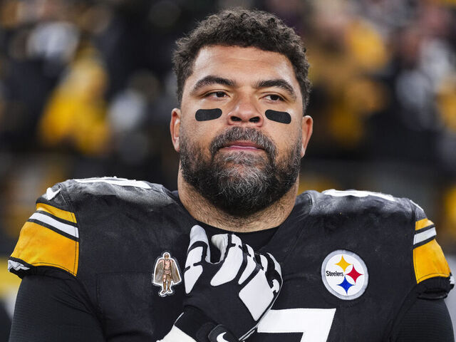 PITTSBURGH, PENNSYLVANIA - JANUARY 12: Cameron Heyward #97 of the Pittsburgh Steelers looks on from the sideline during the national anthem prior to an NFL wild card playoff football game against the Houston Texans at Acrisure Stadium on January 12, 2026 in Pittsburgh, Pennsylvania.