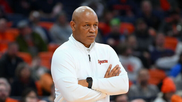 SYRACUSE, NEW YORK - FEBRUARY 11: Head coach Adrian Autry of the Syracuse Orange looks on during the second half against the California Golden Bears at the JMA Wireless Dome on February 11, 2026 in Syracuse, New York. Syracuse won 107-100 in double overtime.