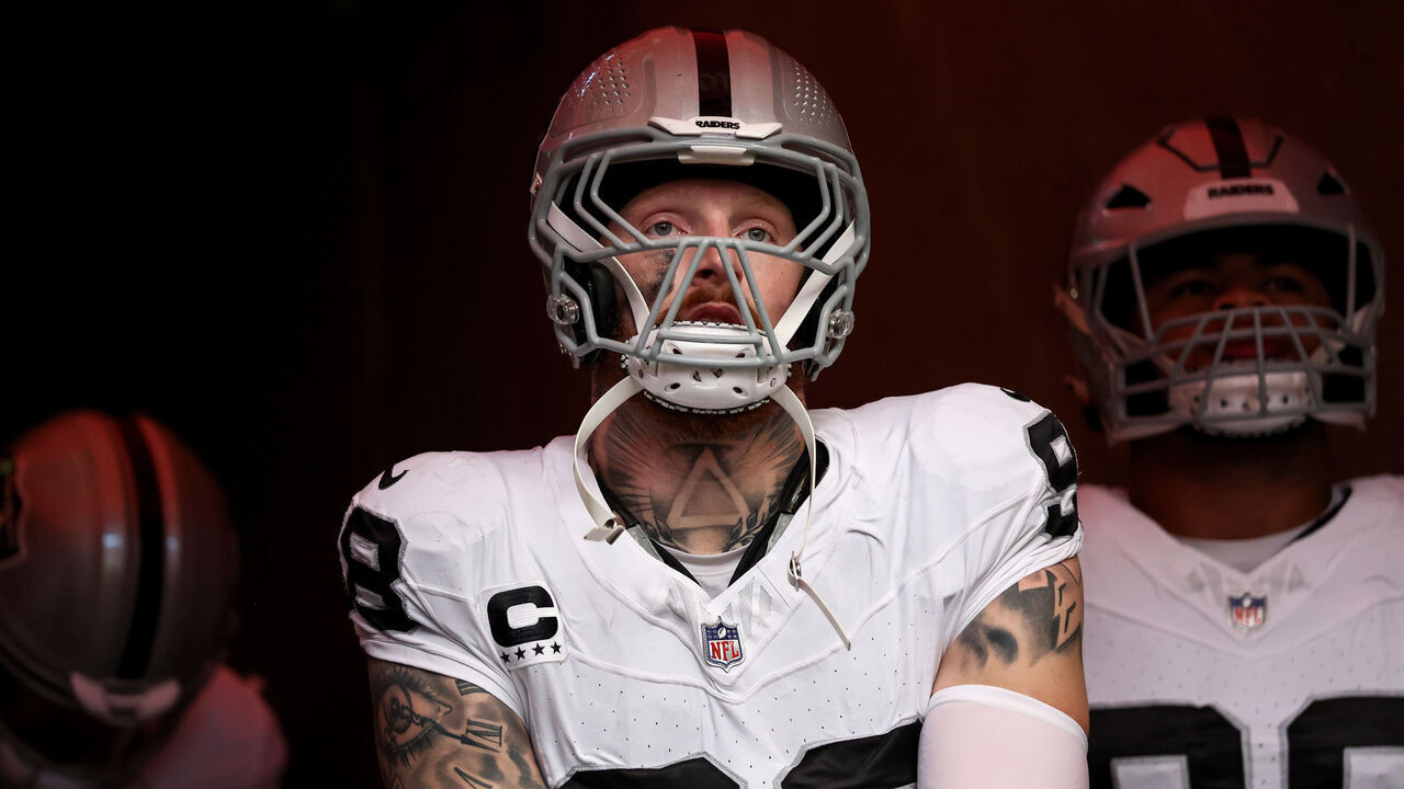 HOUSTON, TEXAS - DECEMBER 21: Maxx Crosby #98 of the Las Vegas Raiders walks out of the tunnel before the game against the Houston Texans at NRG Stadium on December 21, 2025 in Houston, Texas.