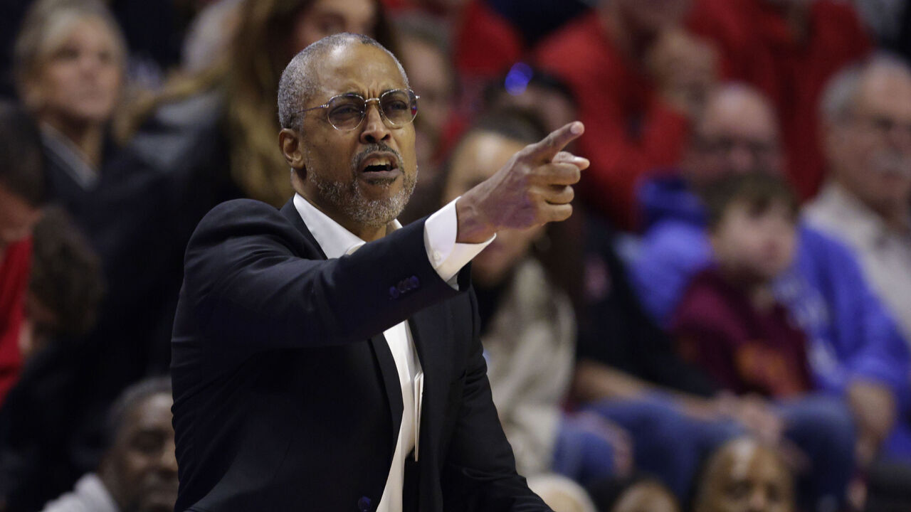 PISCATAWAY, NEW JERSEY - DECEMBER 16: Head coach Rod Strickland of the Long Island Sharks looks on during a game against the Rutgers Scarlet Knights at Jersey Mike's Arena on December 16, 2023 in Piscataway, New Jersey. Rutgers defeated LIU 83-61.