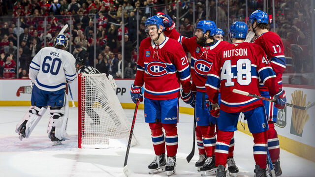 MONTREAL, CANADA- MARCH 10: Philip Danault #24 of the Montreal Canadiens celebrates after scoring a goal during the first period of the NHL regular season game between the Montreal Canadiens and the Toronto Maple Leafs at the Bell Centre on March 10, 2026 in Montreal, Quebec, Canada.