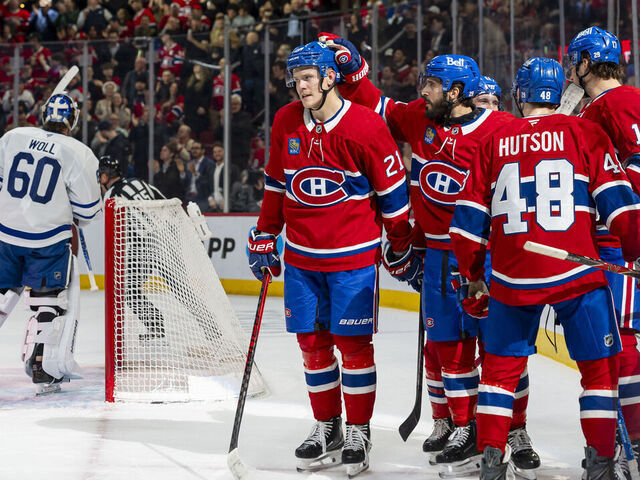 MONTREAL, CANADA- MARCH 10: Philip Danault #24 of the Montreal Canadiens celebrates after scoring a goal during the first period of the NHL regular season game between the Montreal Canadiens and the Toronto Maple Leafs at the Bell Centre on March 10, 2026 in Montreal, Quebec, Canada.