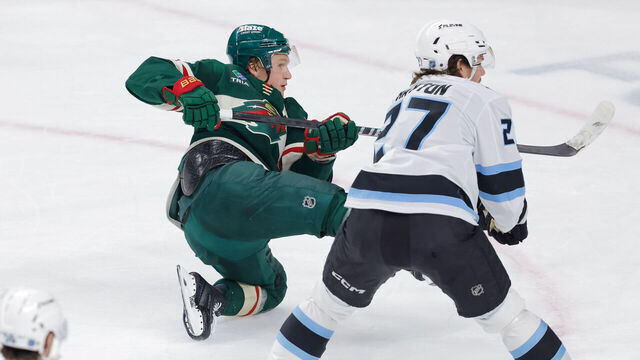 SAINT PAUL, MN - MARCH 10: Minnesota Wild left wing Kirill Kaprizov (97) scores during the first period on an NHL game between the Utah Mammoth and the Minnesota Wild on March 10th, 2026, at the Grand Casino Arena in St. Paul, MN.