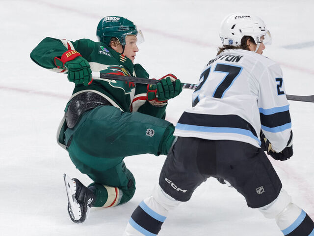 SAINT PAUL, MN - MARCH 10: Minnesota Wild left wing Kirill Kaprizov (97) scores during the first period on an NHL game between the Utah Mammoth and the Minnesota Wild on March 10th, 2026, at the Grand Casino Arena in St. Paul, MN.