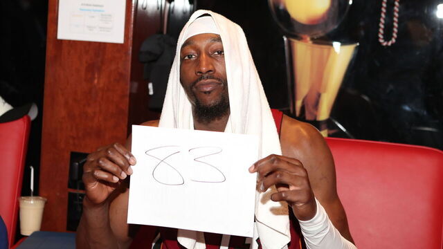 MIAMI, FL - MARCH 10: Bam Adebayo #13 of the Miami Heat poses for a photo holding up a sign after scoring 83 points in game breaking Kobe Bryant's Record of 81 points after the game against the Washington Wizards on March 10, 2026 at Kaseya Center in Miami, Florida. Mandatory Copyright Notice: Copyright 2026 NBAE