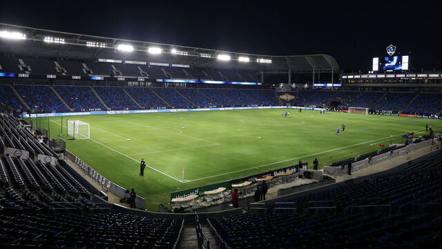 CARSON, CALIFORNIA - FEBRUARY 28: General view of the stadium prior to the match between LA Galaxy and Charlotte FC at Dignity Health Sports Park on February 28, 2026 in Carson, California.