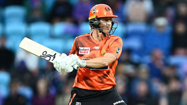 HOBART, AUSTRALIA - DECEMBER 13: Sophie Devine of the Scorchers bats during the WBBL match between Hobart Hurricanes and Perth Scorchers at Ninja Stadium, on December 13, 2025 in Hobart, Australia.