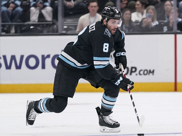 SALT LAKE CITY, UT - FEBRUARY 25: Nick Schmaltz #8 of the Utah Mammoth skates with the puck during an NHL game between the Colorado Avalanche and the Utah Mammoth on February 25, 2026 at the Delta Center in Salt Lake City, UT.