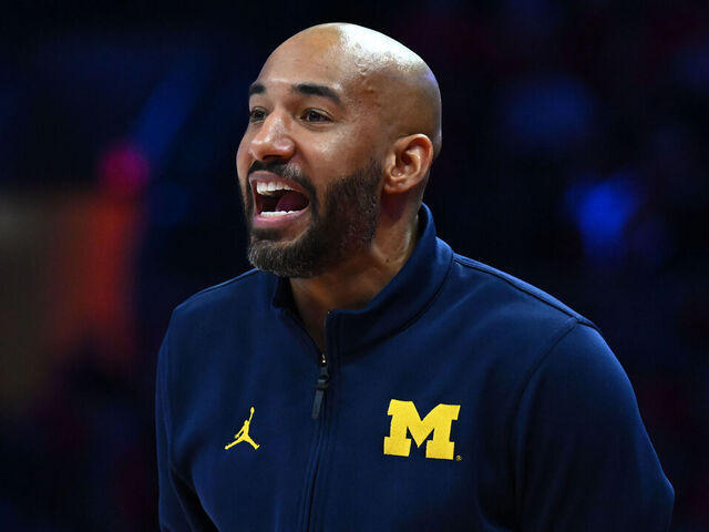 COLUMBUS, OHIO - FEBRUARY 8: Assistant Coach Justin Joyner of the Michigan Wolverines talks to his players in the first half of a game against the Ohio State Buckeyes at Value City Arena on February 8, 2026 in Columbus, Ohio.
