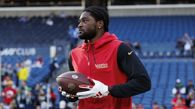 SEATTLE, WASHINGTON - OCTOBER 10: Wide receiver Brandon Aiyuk #11 of the San Francisco 49ers warms up prior to an NFL football game against the Seattle Seahawks, at Lumen Field on October 10, 2024 in Seattle, Washington.