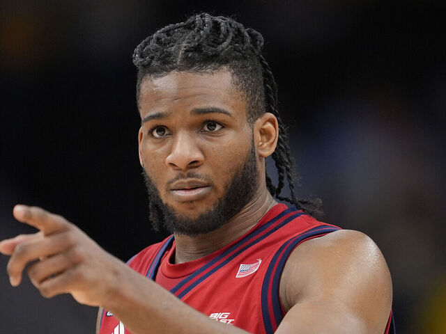 MILWAUKEE, WISCONSIN - FEBRUARY 18: Zuby Ejiofor #24 of the St. John’s Red Storm looks on against the Marquette Golden Eagles during the second half at Fiserv Forum on February 18, 2026 in Milwaukee, Wisconsin.