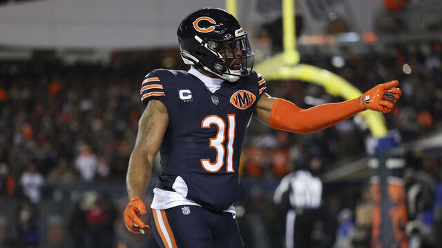 CHICAGO, ILLINOIS - JANUARY 18: Kevin Byard III #31 of the Chicago Bears reacts after a play during an NFL divisional playoff football game against the Los Angeles Rams at Soldier Field on January 18, 2026 in Chicago, Illinois.