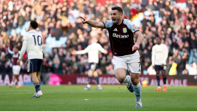 BIRMINGHAM, ENGLAND - JANUARY 03: John McGinn of Aston Villa celebrates his first goal during the Premier League match between Aston Villa and Nottingham Forest at Villa Park on January 03, 2026 in Birmingham, England.