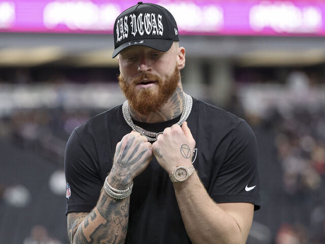 LAS VEGAS, NEVADA - JANUARY 04: Maxx Crosby #98 of the Las Vegas Raiders looks on prior to a game against the Kansas City Chiefs on January 04, 2026 in Las Vegas, Nevada.
