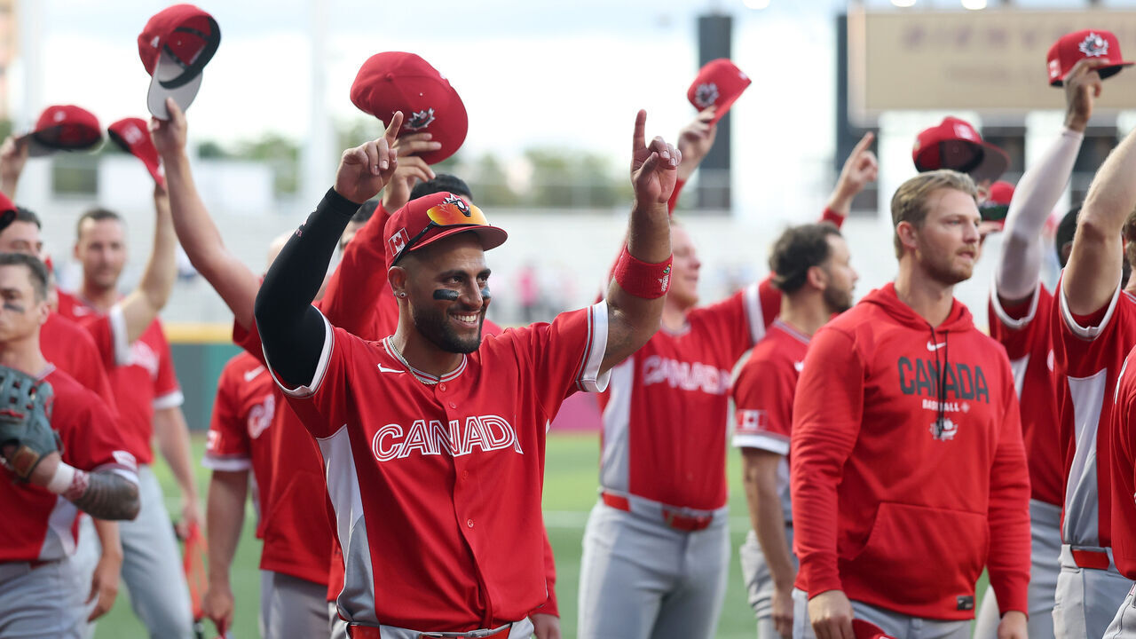 SAN JUAN, PUERTO RICO - MARCH 11: Abraham Toro #31 of Team Canada celebrates a 7-2 victory against the Team Cuba after the game during the 2026 World Baseball Classic at Hiram Bithorn Stadium on March 11, 2026 in San Juan, Puerto Rico.