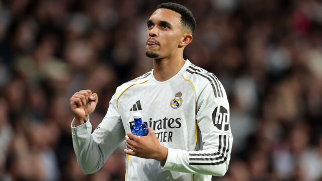 MADRID, SPAIN - MARCH 11: Trent Alexander-Arnold of Real Madrid reacts during the UEFA Champions League 2025/26 Round of 16 First Leg match between Real Madrid CF and Manchester City FC at Estadio Santiago Bernabeu on March 11, 2026 in Madrid, Spain.