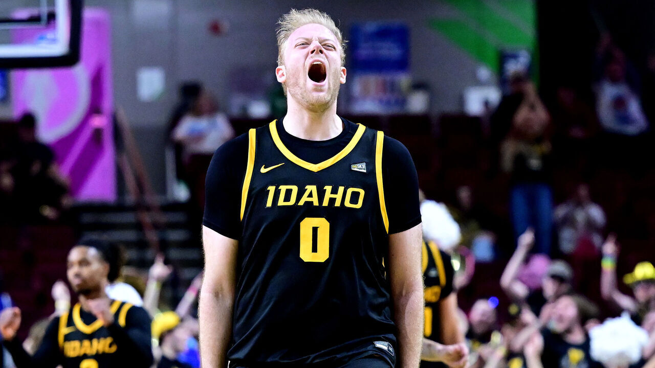 BOISE, IDAHO - MARCH 11: Brody Rowbury #0 of the Idaho Vandals reacts in the second half against the Montana Grizzlies during the Big Sky Conference Basketball Championship at Idaho Central Arena on March 11, 2026 in Boise, Idaho.