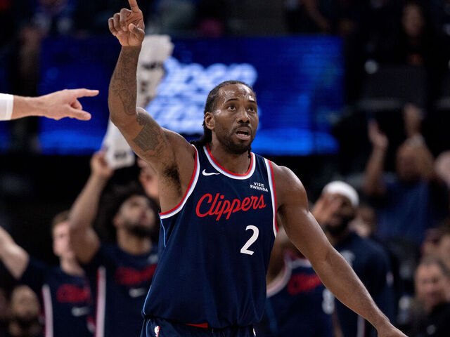 Inglewood, CA - March 11: LA Clippers forward Kawhi Leonard (2) reacts after a basket during the first half of an NBA basketball game against the Minnesota Timberwolves at Intuit Dome on Wednesday, March 11, 2026 in Inglewood, CA. (Eric Thayer / Los Angeles Times via Getty Images)